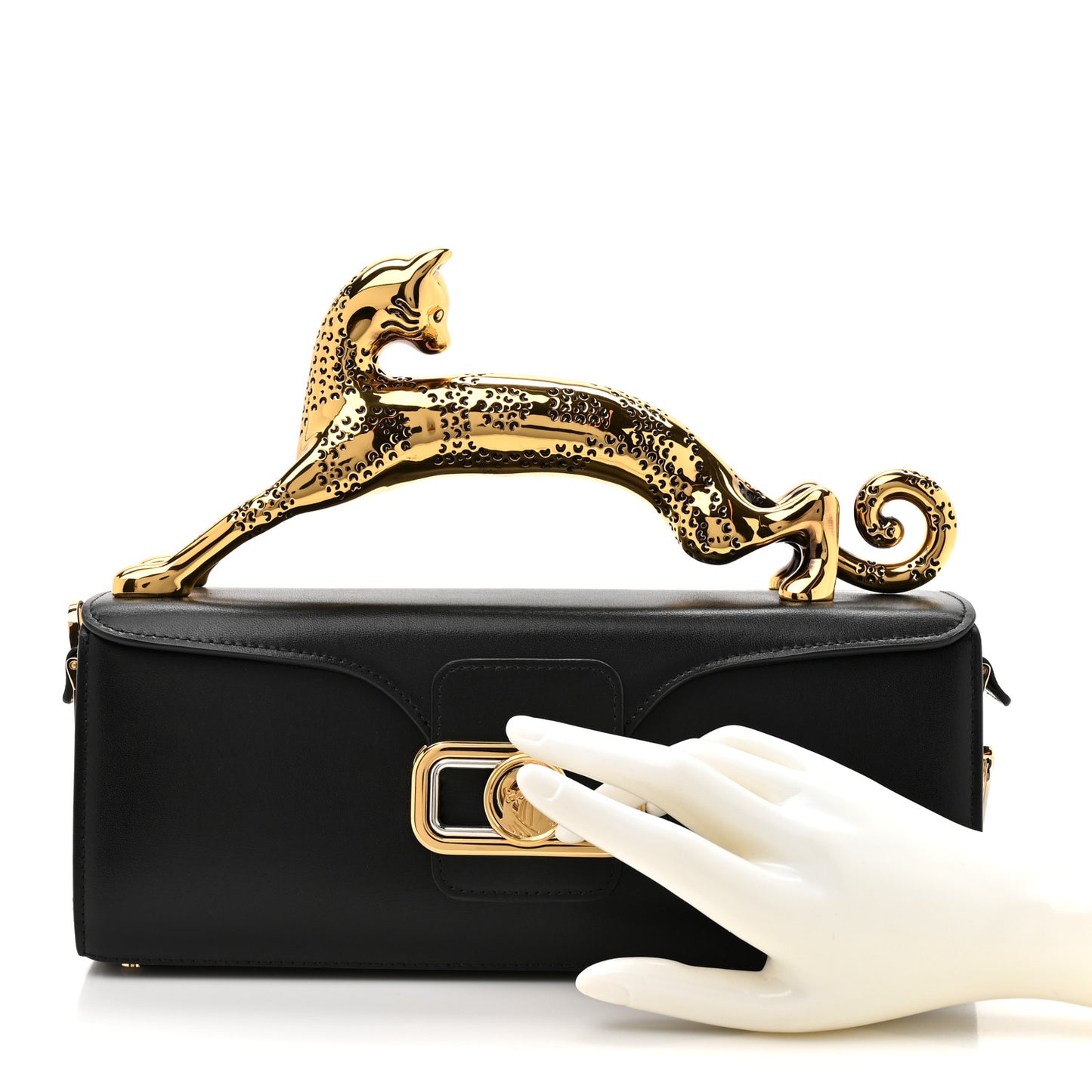 Calfskin Logo Medium Cat Pencil Bag Black