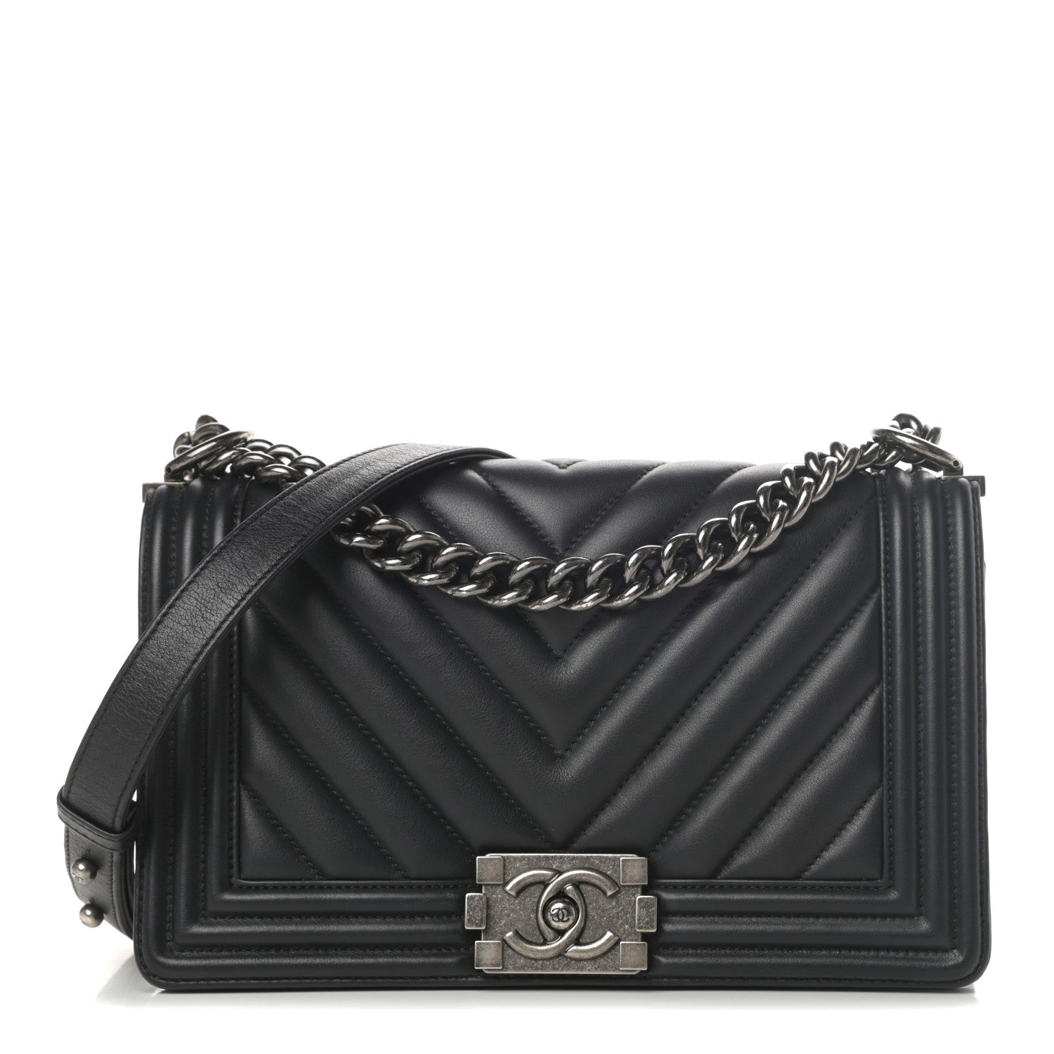 Chanel Calfskin Chevron Quilted Medium Boy Flap Black 1 of 14