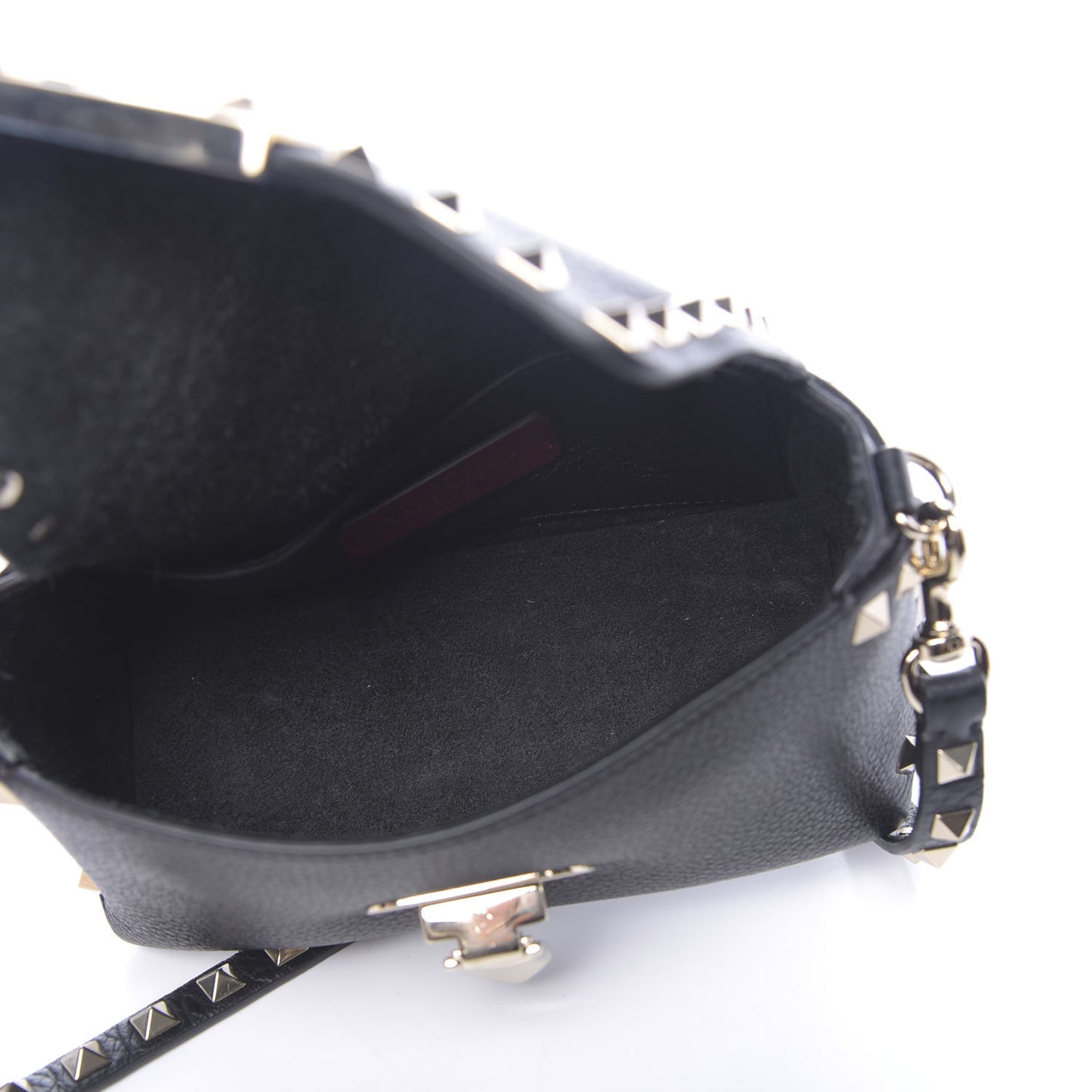 Pebbled Calfskin Mini Rockstud Crossbody Bag Black