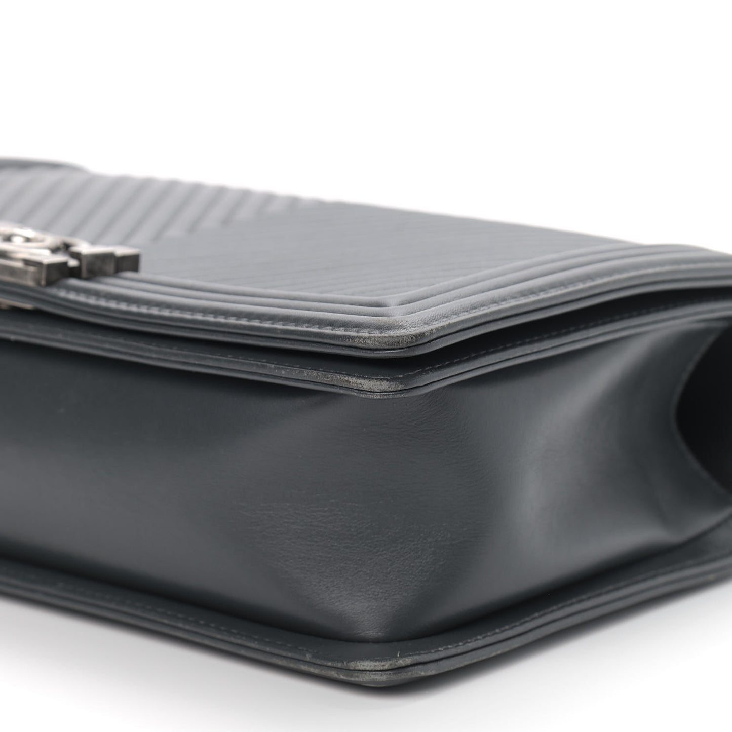 Calfskin Chevron Quilted New Medium Boy Flap Dark Grey