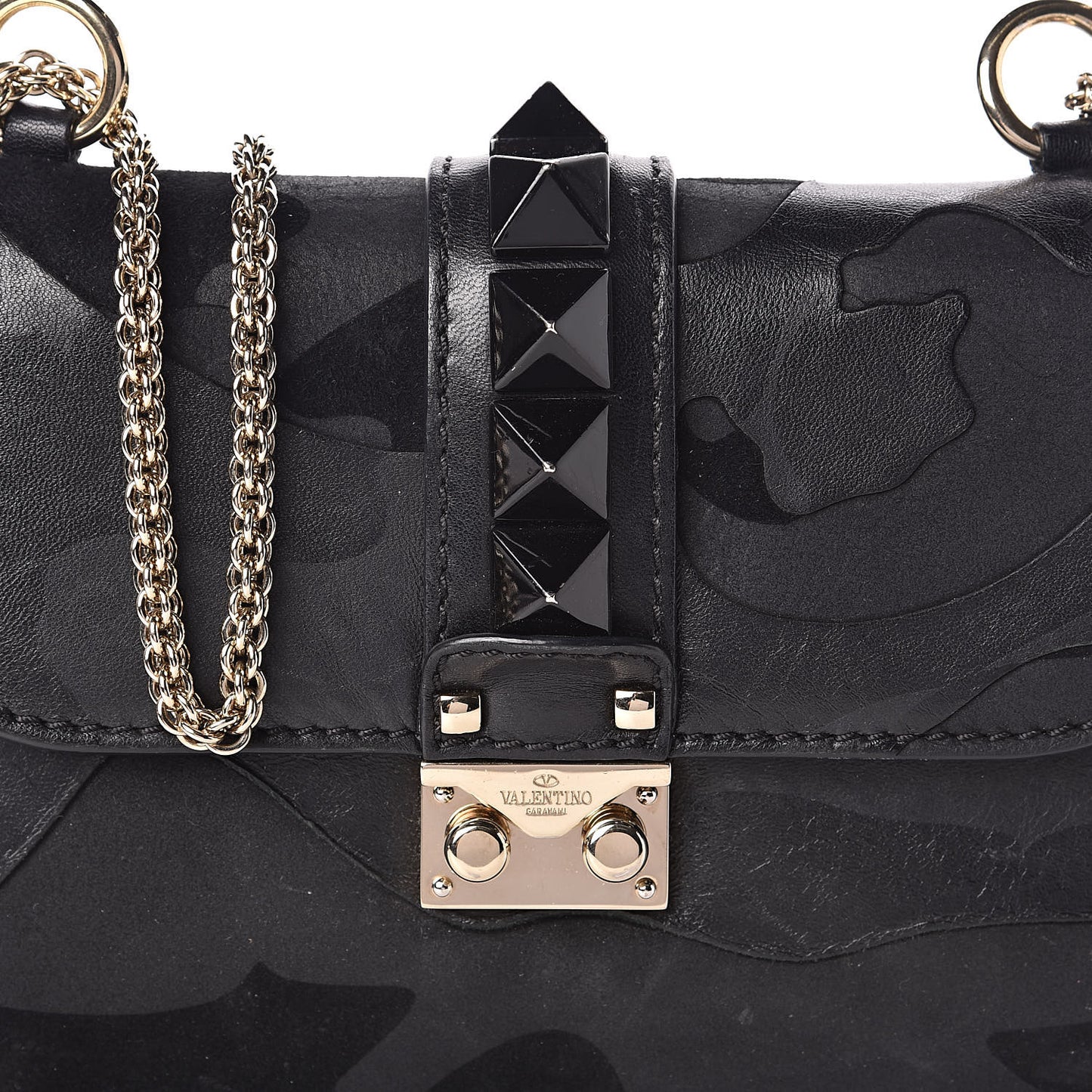 Nappa Camouflage Small Glam Lock Rockstud Flap Black