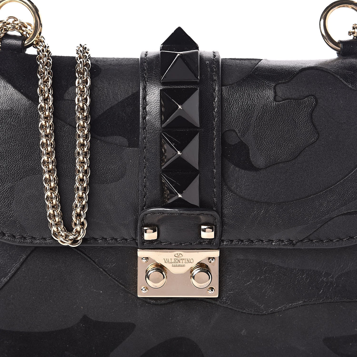 Valentino Garavani Nappa Camouflage Small Glam Lock Rockstud Flap Black 9 of 10