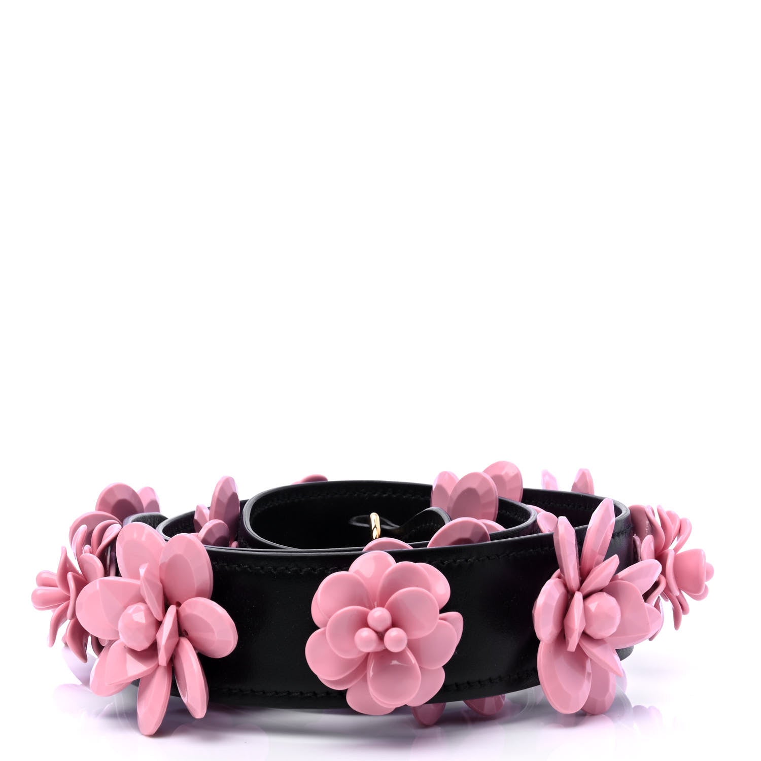 Prada Calfskin Plexiglass Flower Shoulder Strap Black Pink 2 of 5