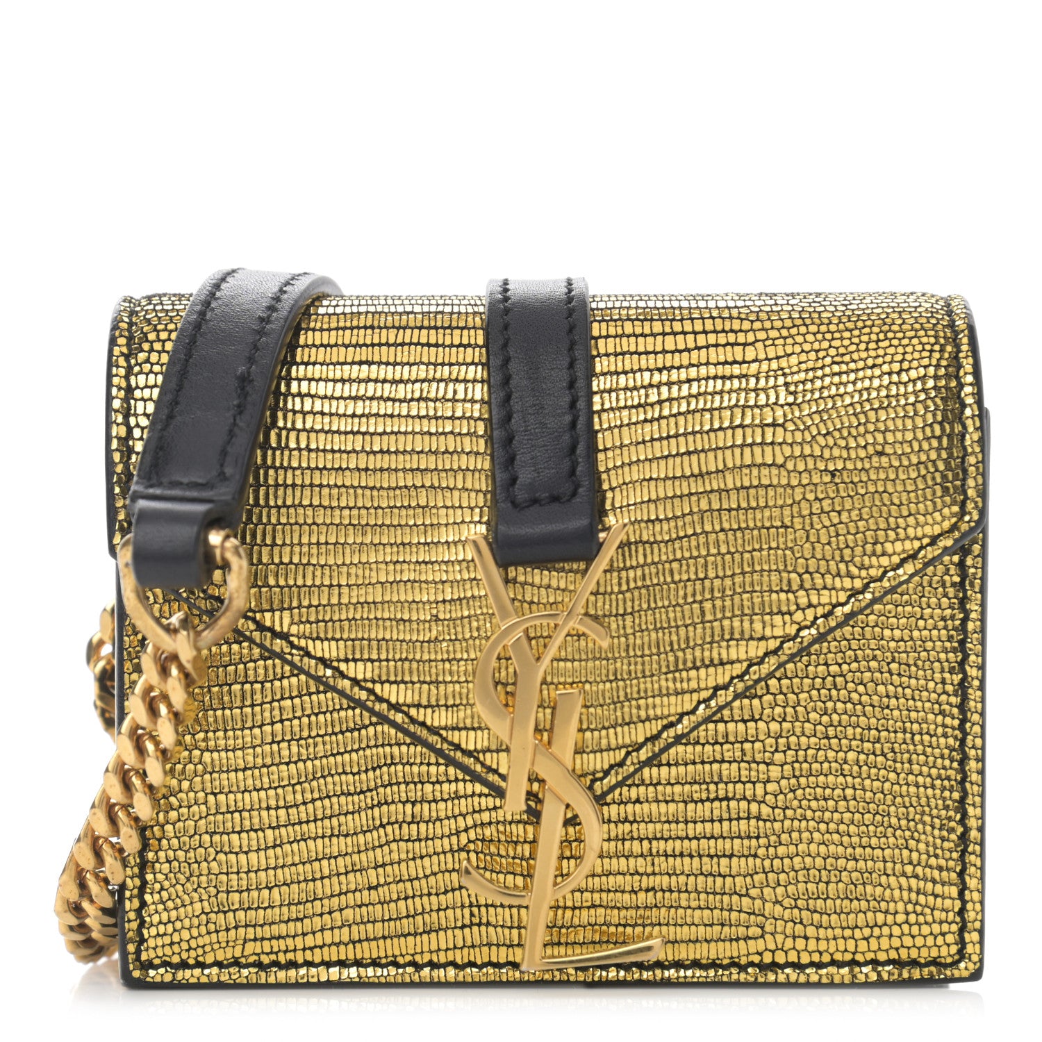 Saint Laurent Calfskin Lizard Embossed Monogram Chain Mini Candy Crossbody Gold 1 of 10