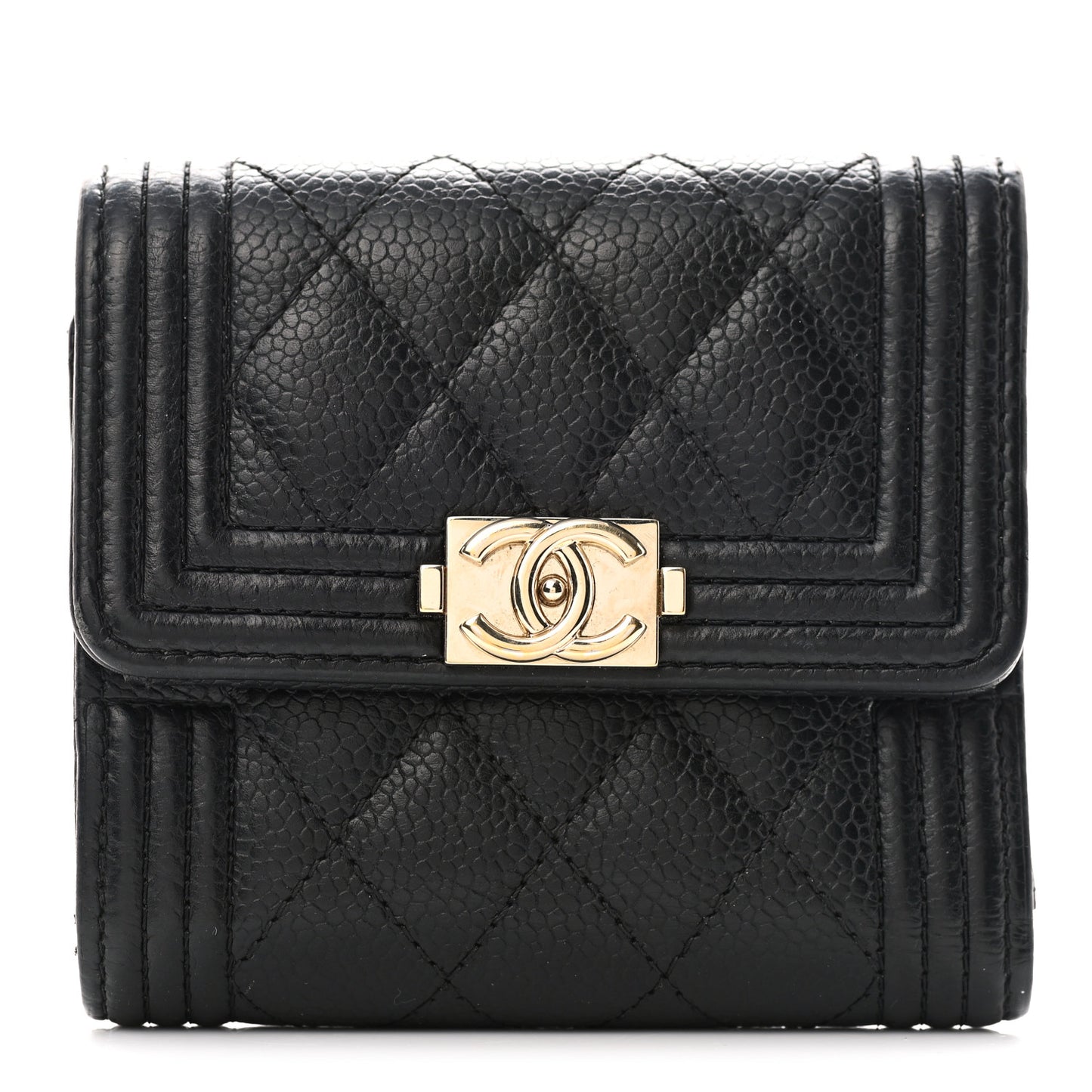 Caviar Quilted Compact Boy Wallet Black