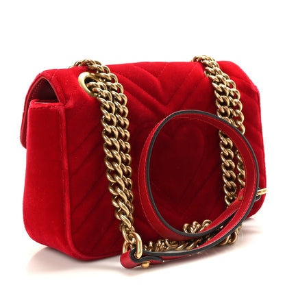 Gucci Velvet Matelasse Mini GG Marmont Shoulder Bag Hibiscus Red 3 of 9