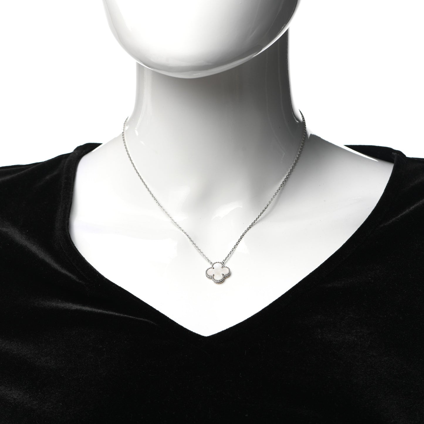 18K White Gold Mother of Pearl Vintage Alhambra Pendant Necklace