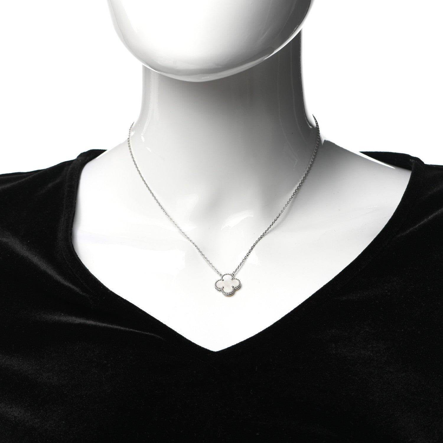 Van Cleef & Arpels 18K White Gold Mother of Pearl Vintage Alhambra Pendant Necklace 2 of 8