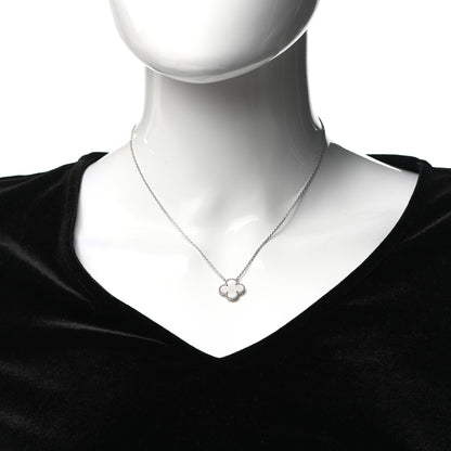 Van Cleef & Arpels 18K White Gold Mother of Pearl Vintage Alhambra Pendant Necklace 2 of 8