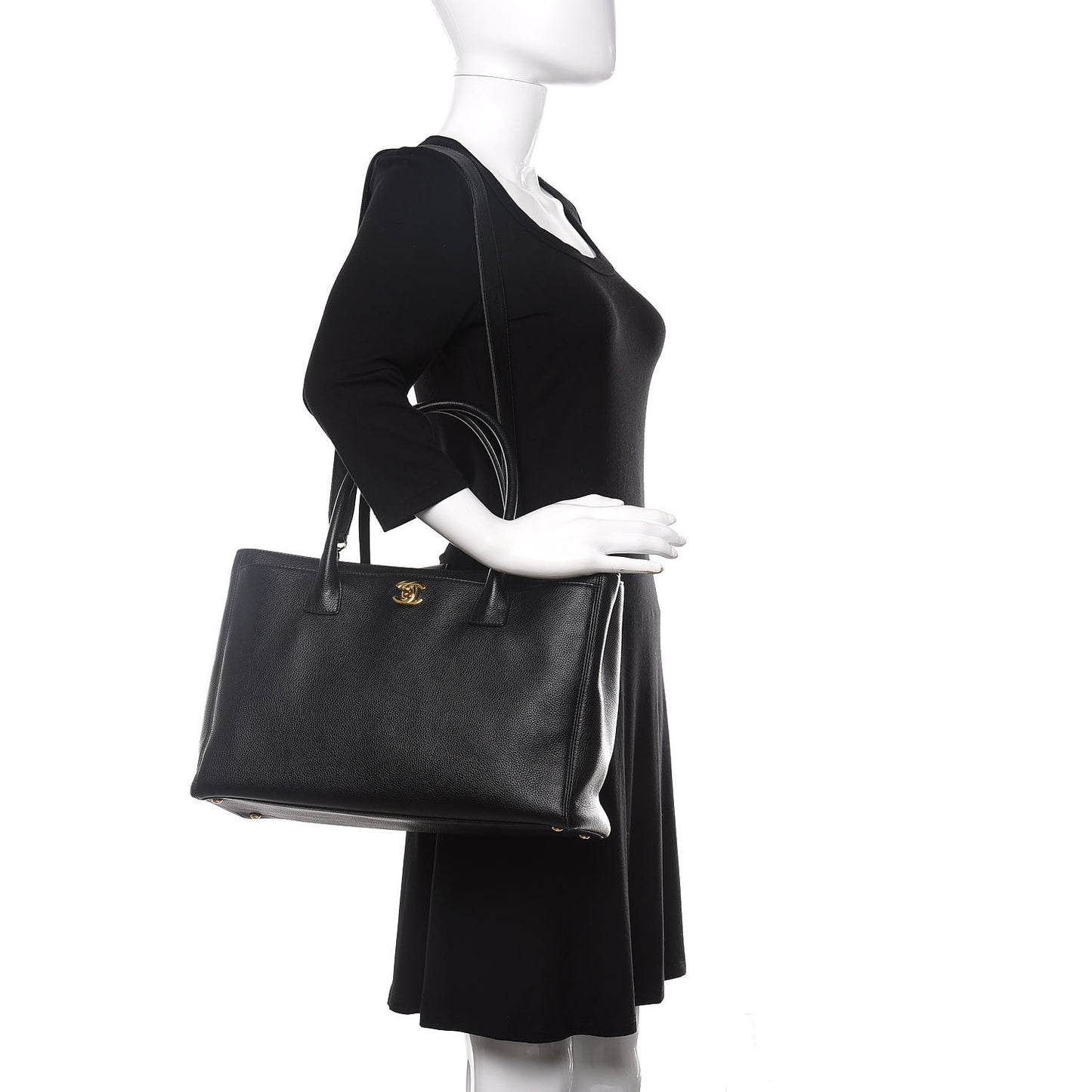 Calfskin Cerf Executive Shopper Tote Black