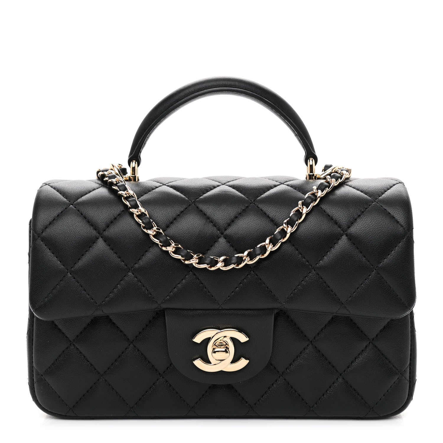 Chanel Lambskin Quilted Mini Top Handle Rectangular Flap Black 1 of 10