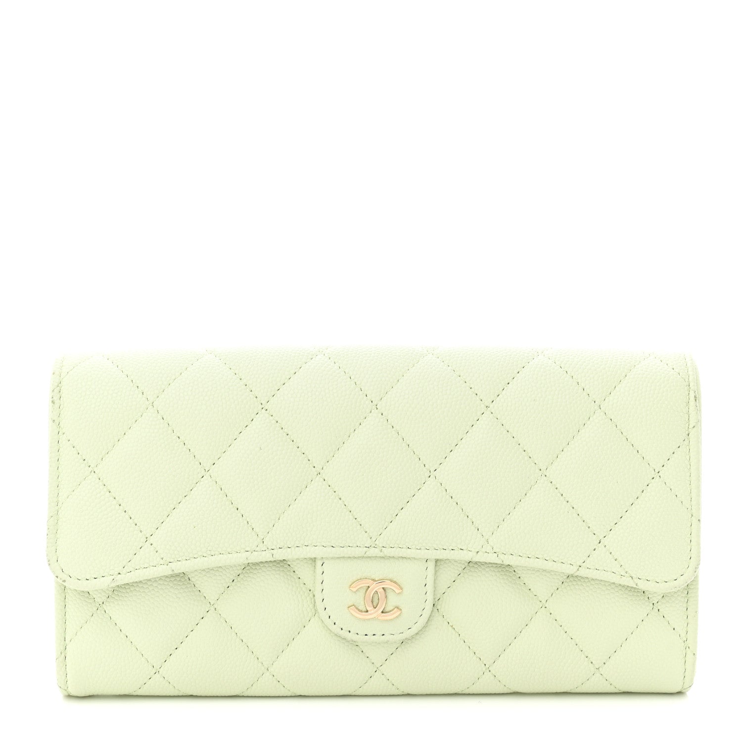 Chanel Caviar Quilted Large Gusset Flap Wallet Light Green 1 of 9