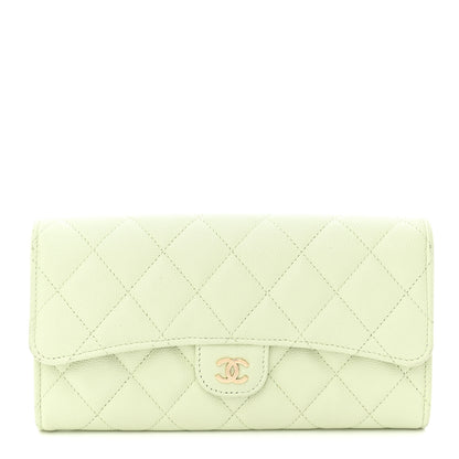 Chanel Caviar Quilted Large Gusset Flap Wallet Light Green 1 of 9