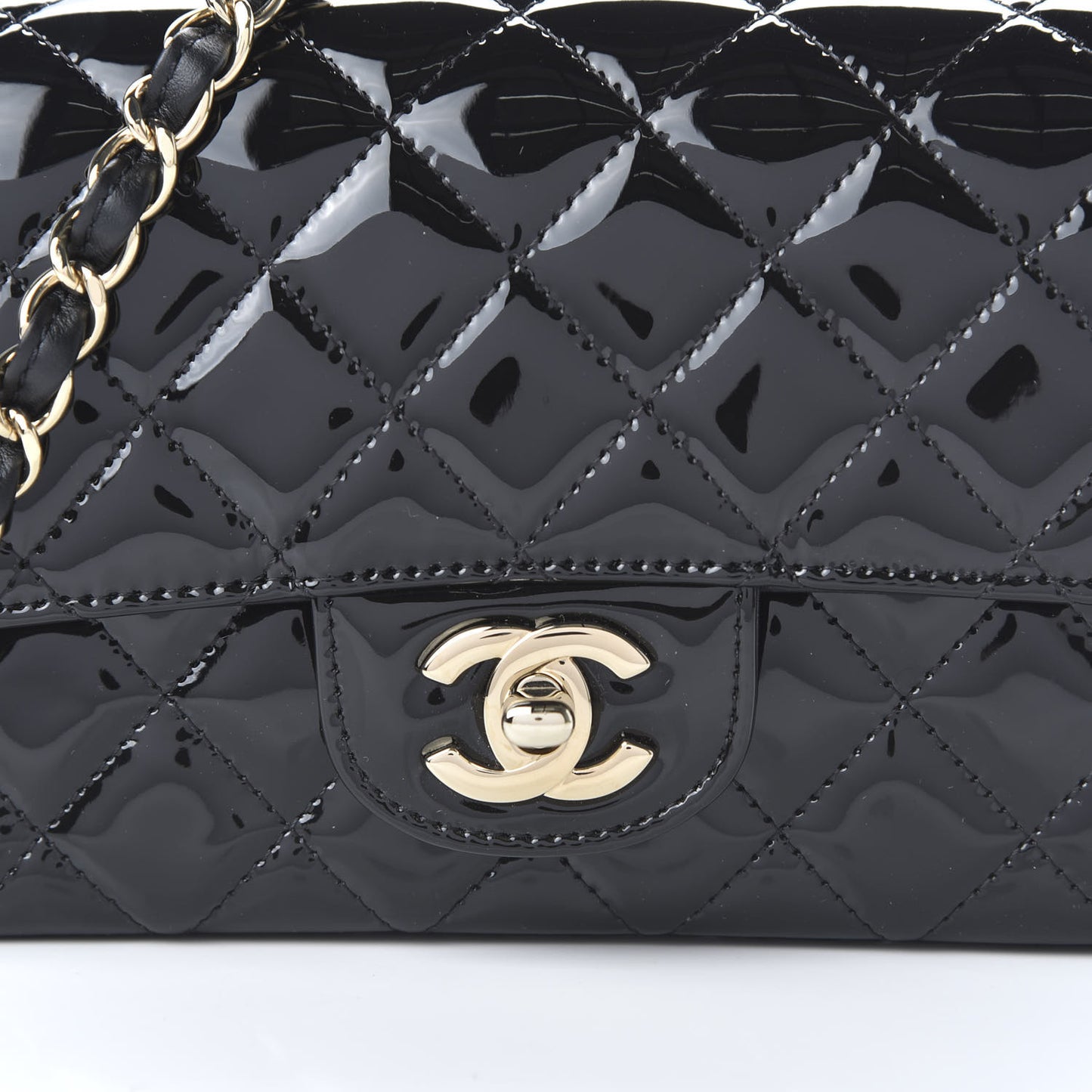 Patent Calfskin Quilted Mini Rectangular Flap Black