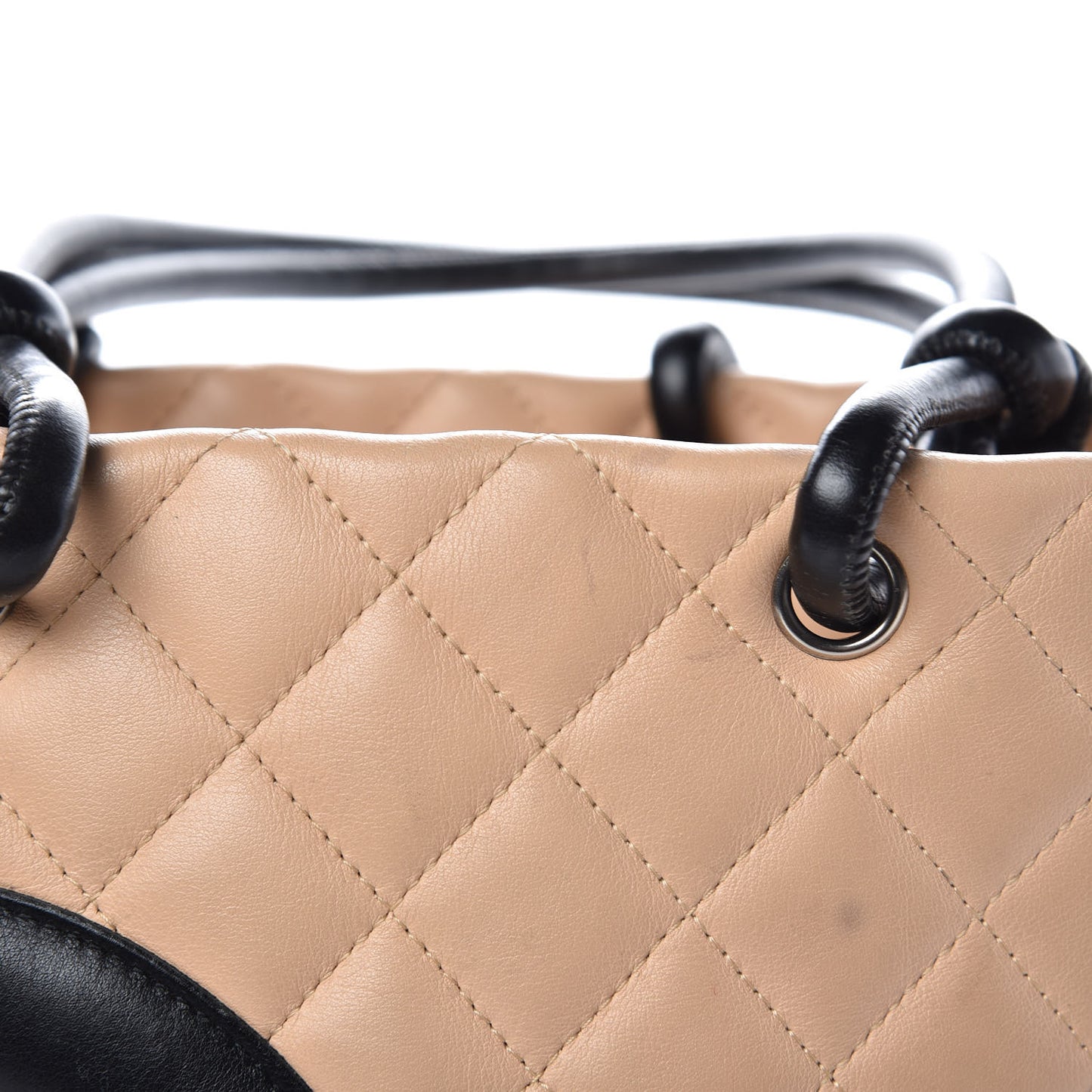 Calfskin Quilted Medium Cambon Tote Beige Black