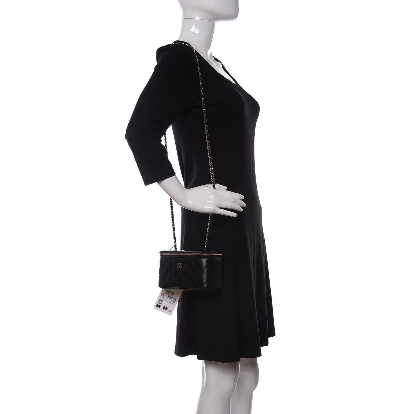 Lambskin Quilted Small Vanity Case With Chain Black