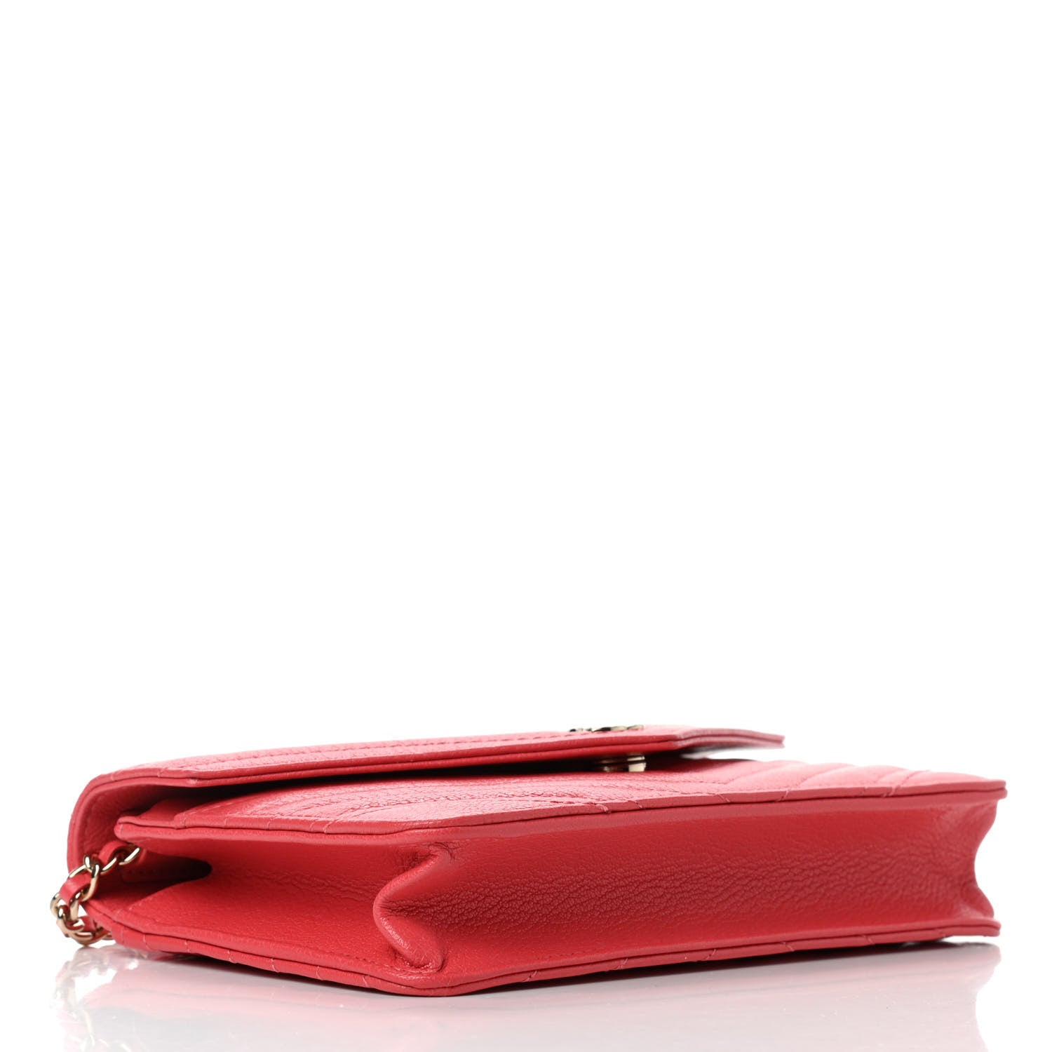 Chanel Shiny Goatskin Chevron Quilted Statement Wallet On Chain WOC Red 4 of 12