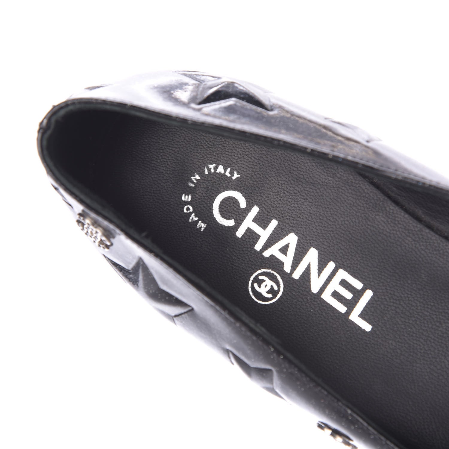 Chanel Patent Glitter Flats 38 Black 8 of 12