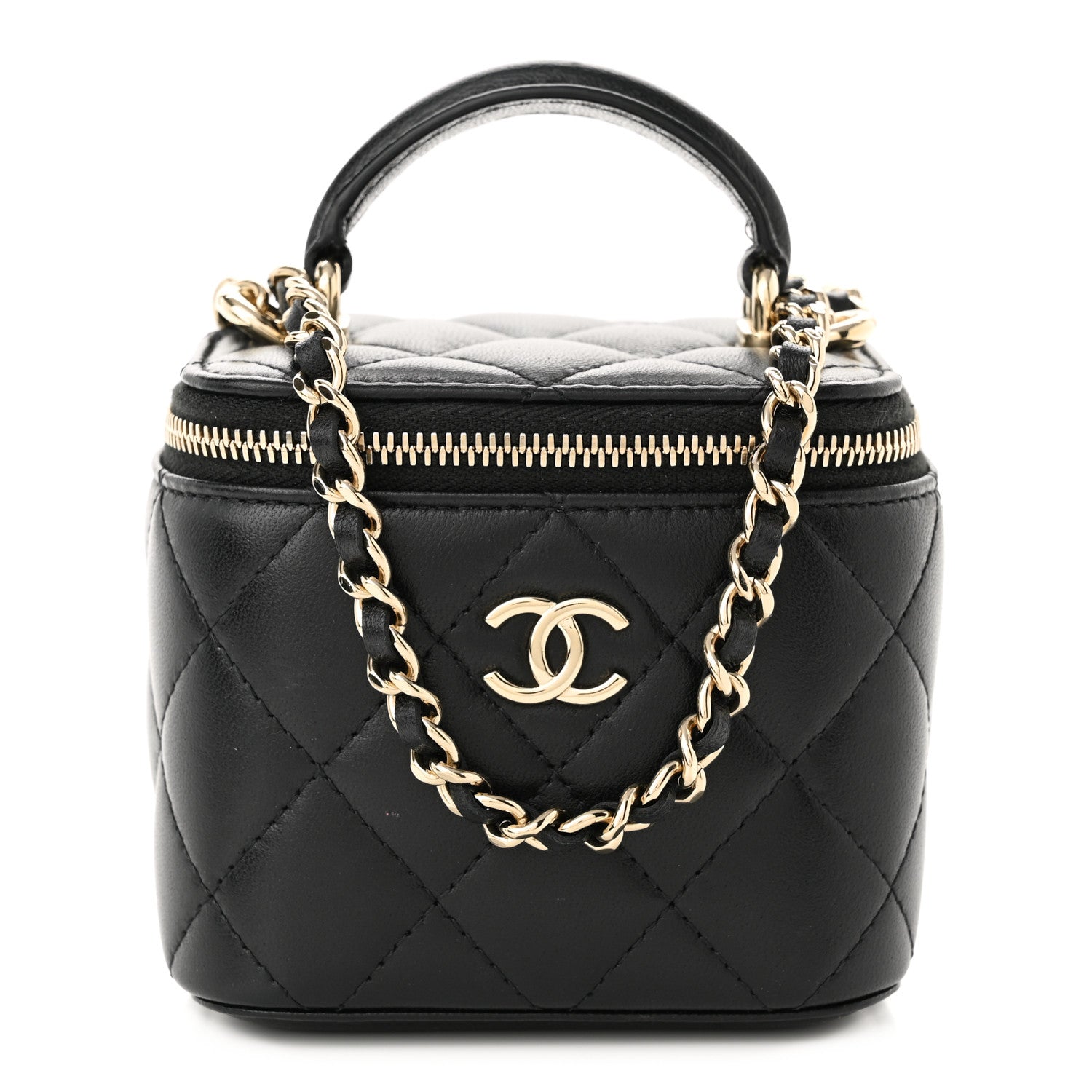 Chanel Lambskin Quilted Top Handle Mini Vanity Case With Chain Black 1 of 11
