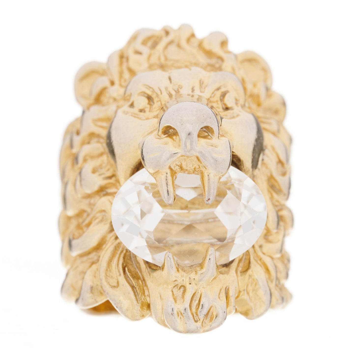 Metal Crystal Lion Head Ring 16 Aged Gold