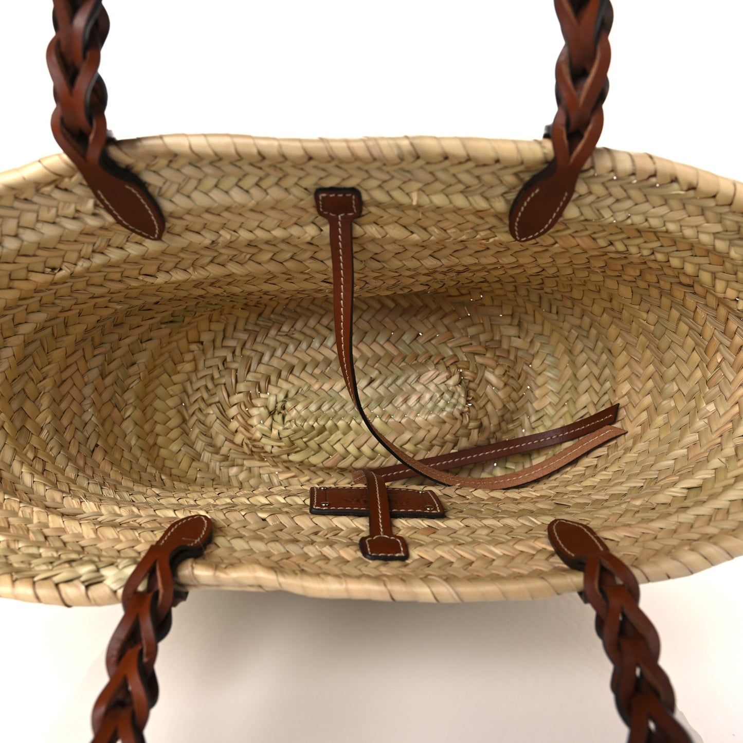 Palmitto Vitello Woven Braided Large Basket Tote Bag Naturale Cognac