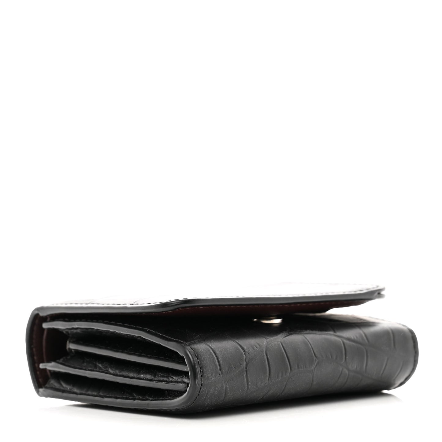 Crocodile Embossed Calfskin Small French Continental Wallet Black