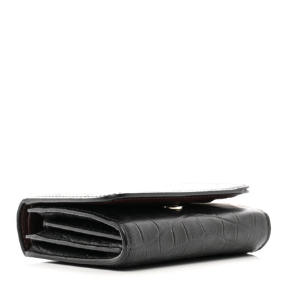 Mulberry Crocodile Embossed Calfskin Small French Continental Wallet Black 4 of 9