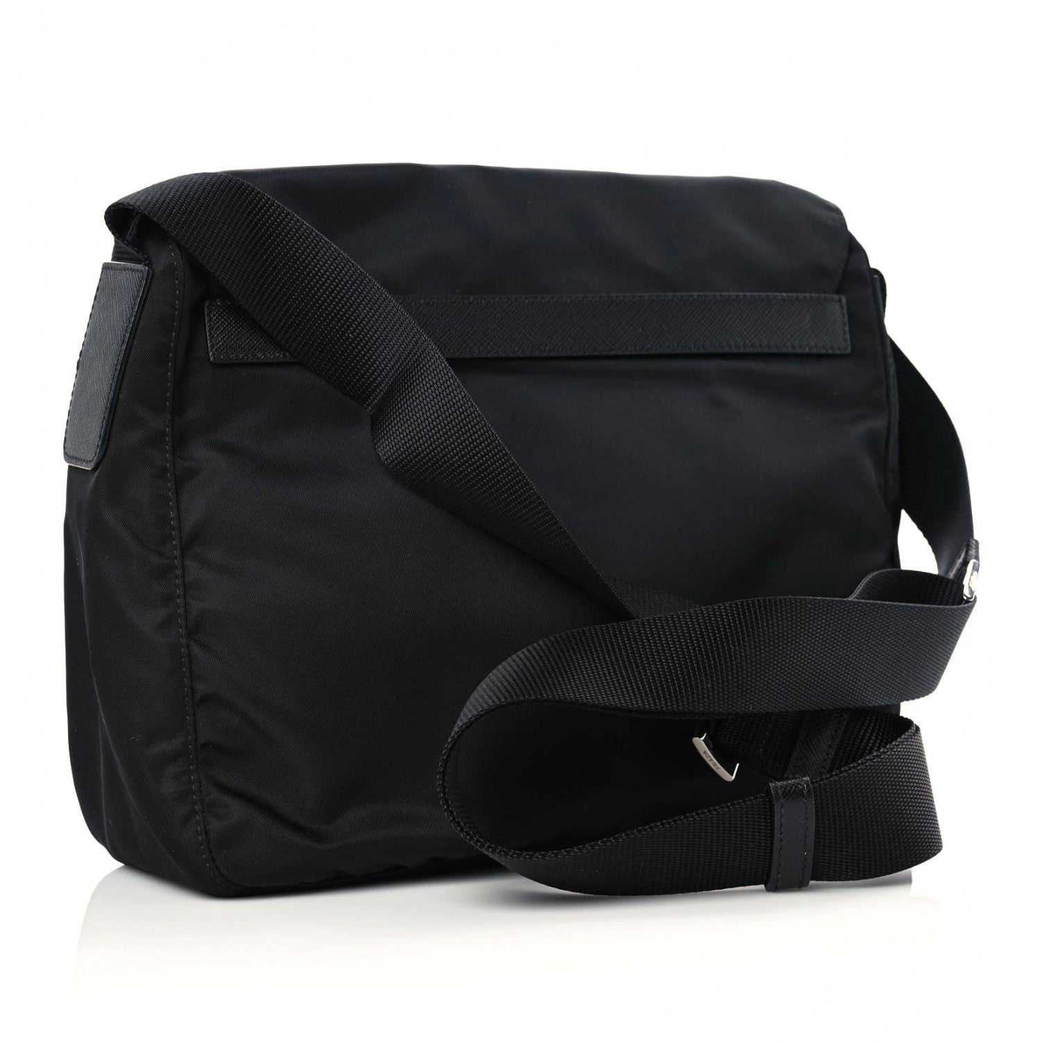 Prada Nylon Vela Saffiano Single Buckle Messenger Shoulder Bag Black 3 of 8