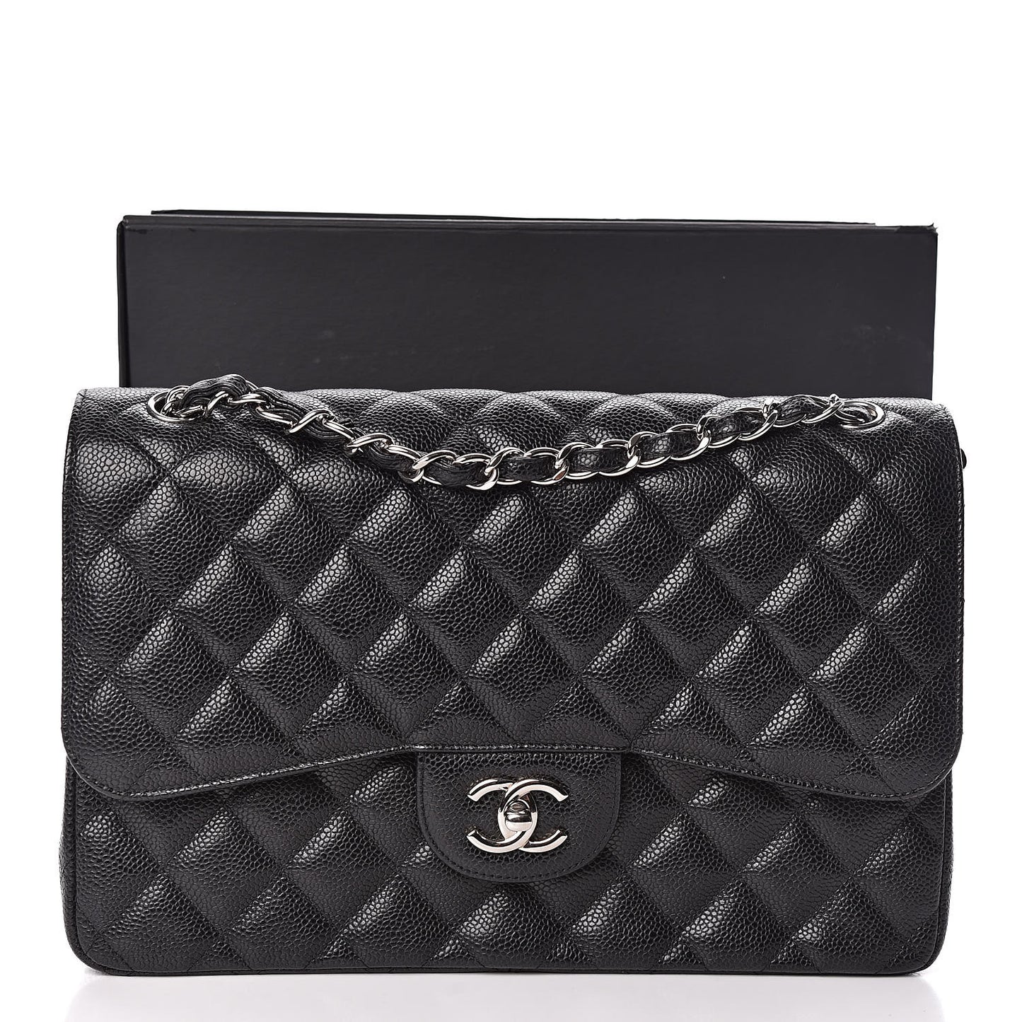 Caviar Quilted Jumbo Double Flap Black
