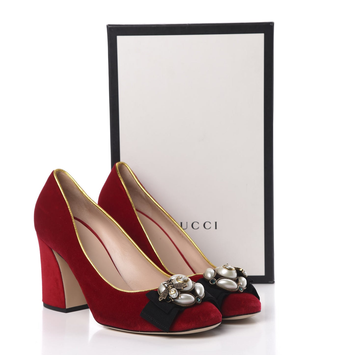 Velvet Etoile Pearl Embellished Pumps 40 Hibiscus Red