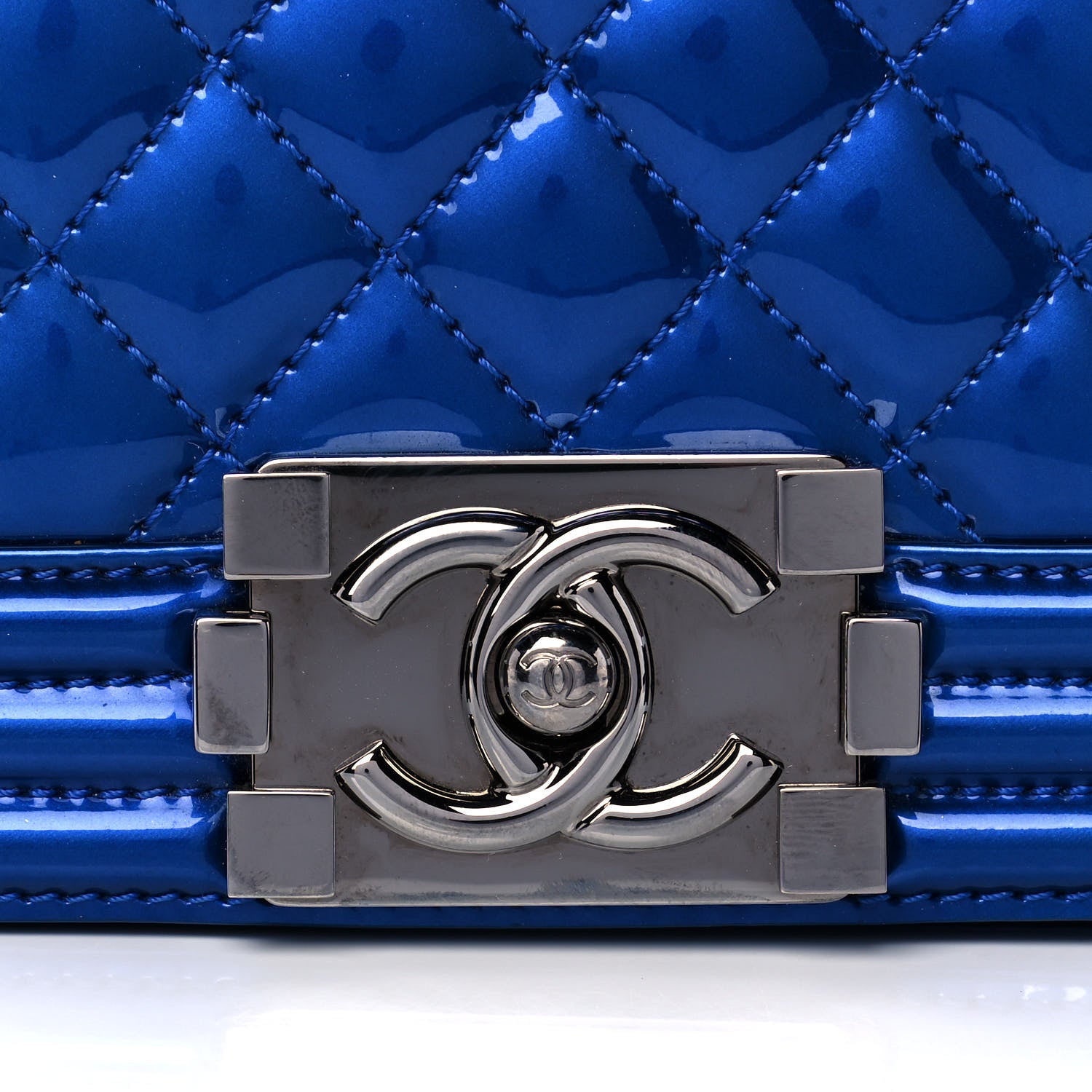 Chanel Metallic Patent Quilted Medium Boy Flap Blue 8 of 13