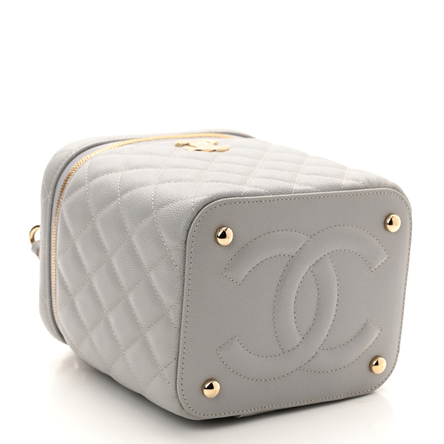 Caviar Quilted Small Top Handle Vanity Case With Chain Grey