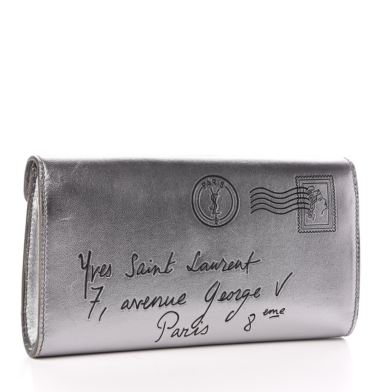 Saint Laurent Metallic Calfskin Y-Mail Clutch Silver 3 of 9