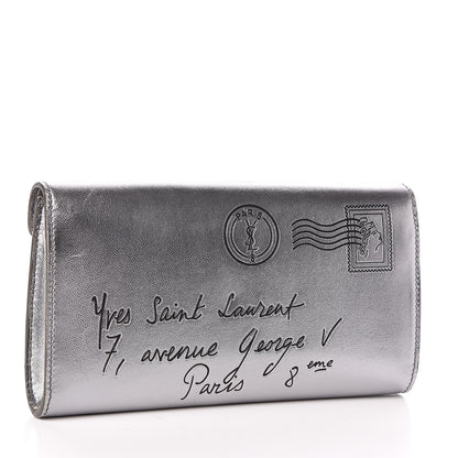 Saint Laurent Metallic Calfskin Y-Mail Clutch Silver 3 of 9