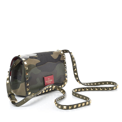 Valentino Garavani Nappa Canvas Camouflage Mini Rockstud Flap Saddle Crossbody Bag Safari 3 of 9