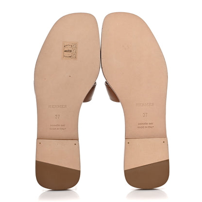 Hermes Box Calfskin Oran Sandals 37 Gold 5 of 9