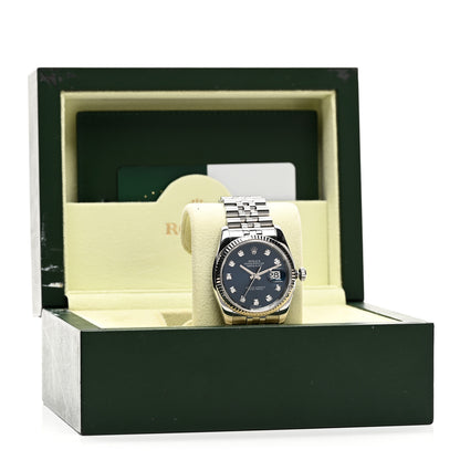 Rolex Stainless Steel 18K White Gold Diamond 36mm Oyster Perpetual Datejust Watch Blue 116234 5 of 5