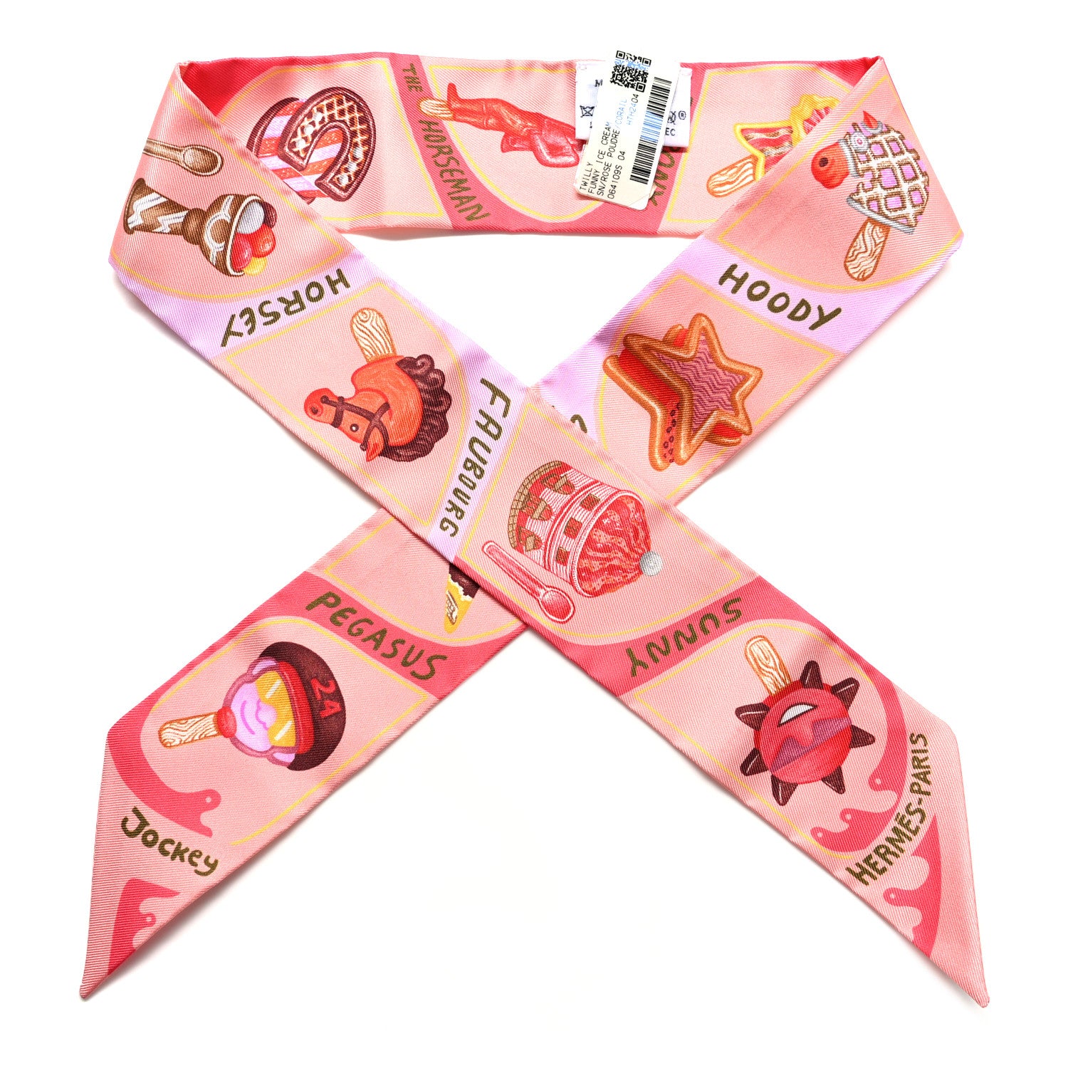 Hermes Silk Funny Ice Cream Twilly Rose Poudre Corail 1 of 4