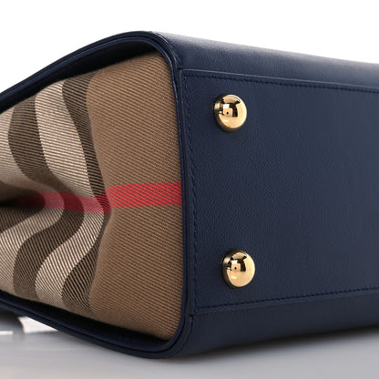 Burberry Calfskin Mega Check Mini Banwell Tote Dark Canvas Blue 11 of 13