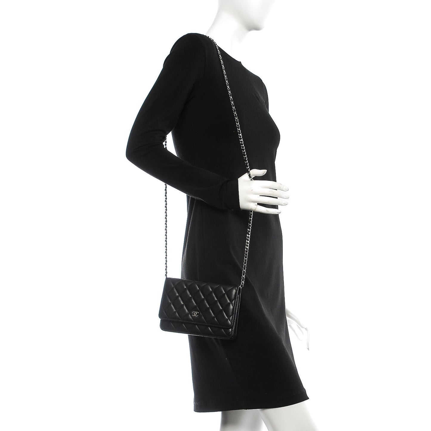 Lambskin Quilted Wallet On Chain WOC Black