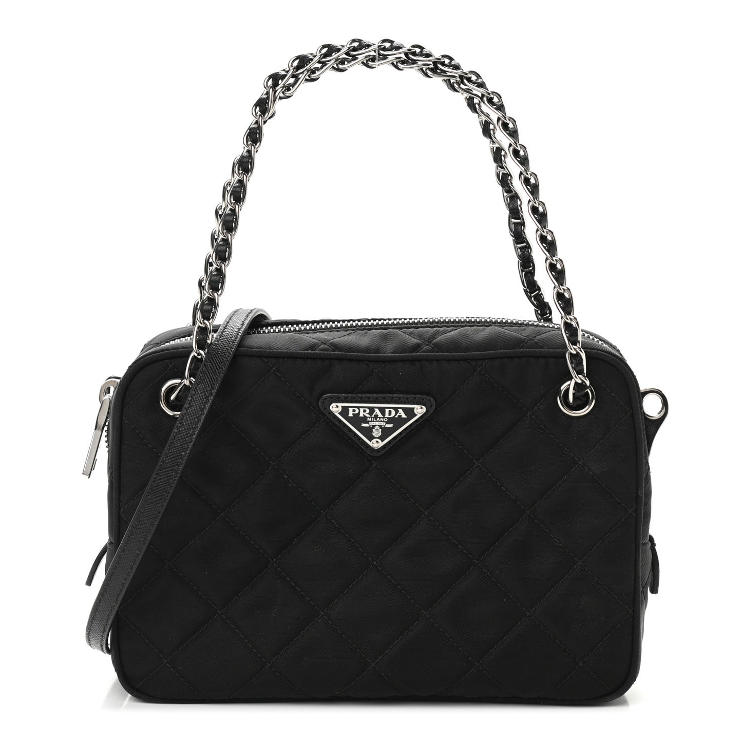 Nylon Tessuto Impuntu Quilted Crossbody Bag Black