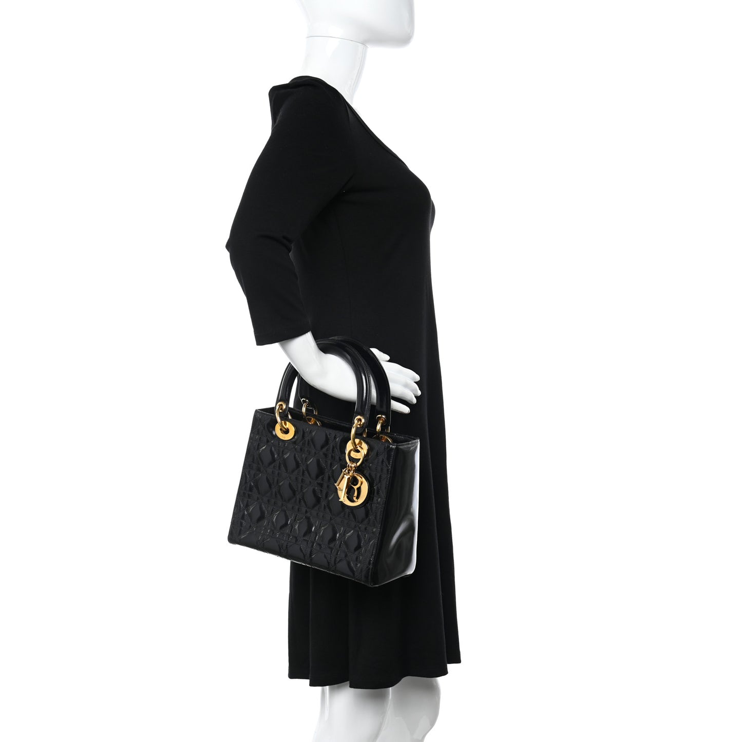 Patent Cannage Medium Lady Dior Black