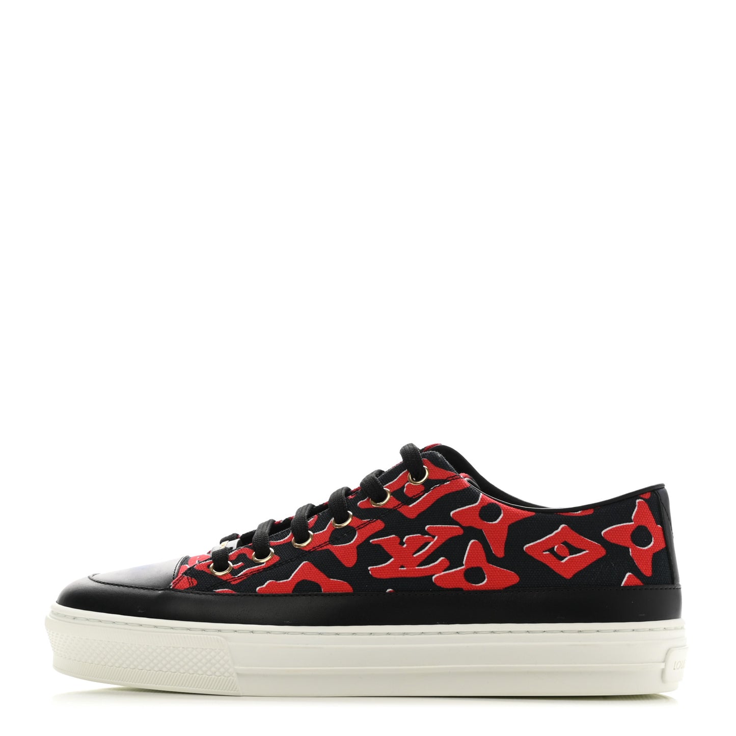 X UF Calfskin Tufted Monogram Stellar Sneakers 37 Black Red