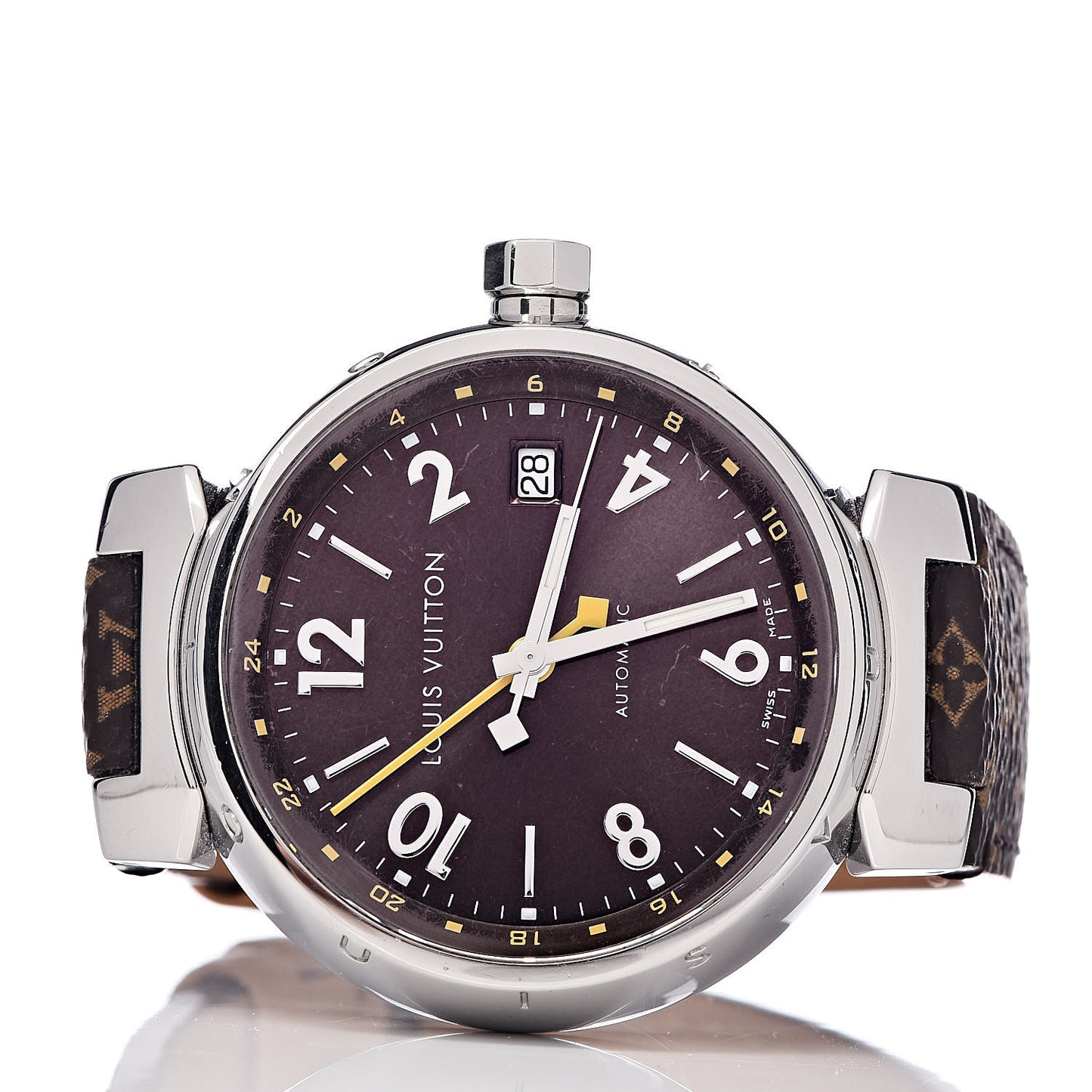 Stainless Steel Monogram 39mm Tambour GMT Automatic Watch Brown