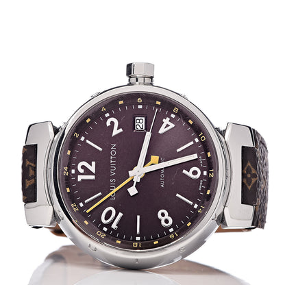 Louis Vuitton Stainless Steel Monogram 39mm Tambour GMT Automatic Watch Brown 3 of 9