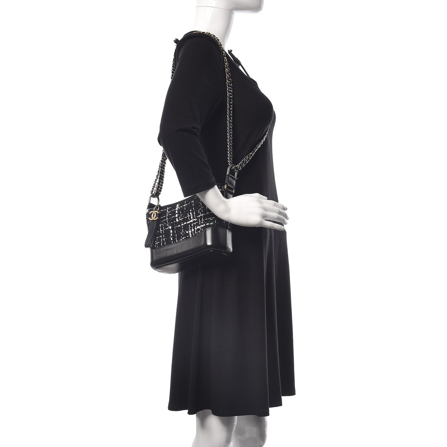 Tweed Calfskin Small Gabrielle Hobo Black