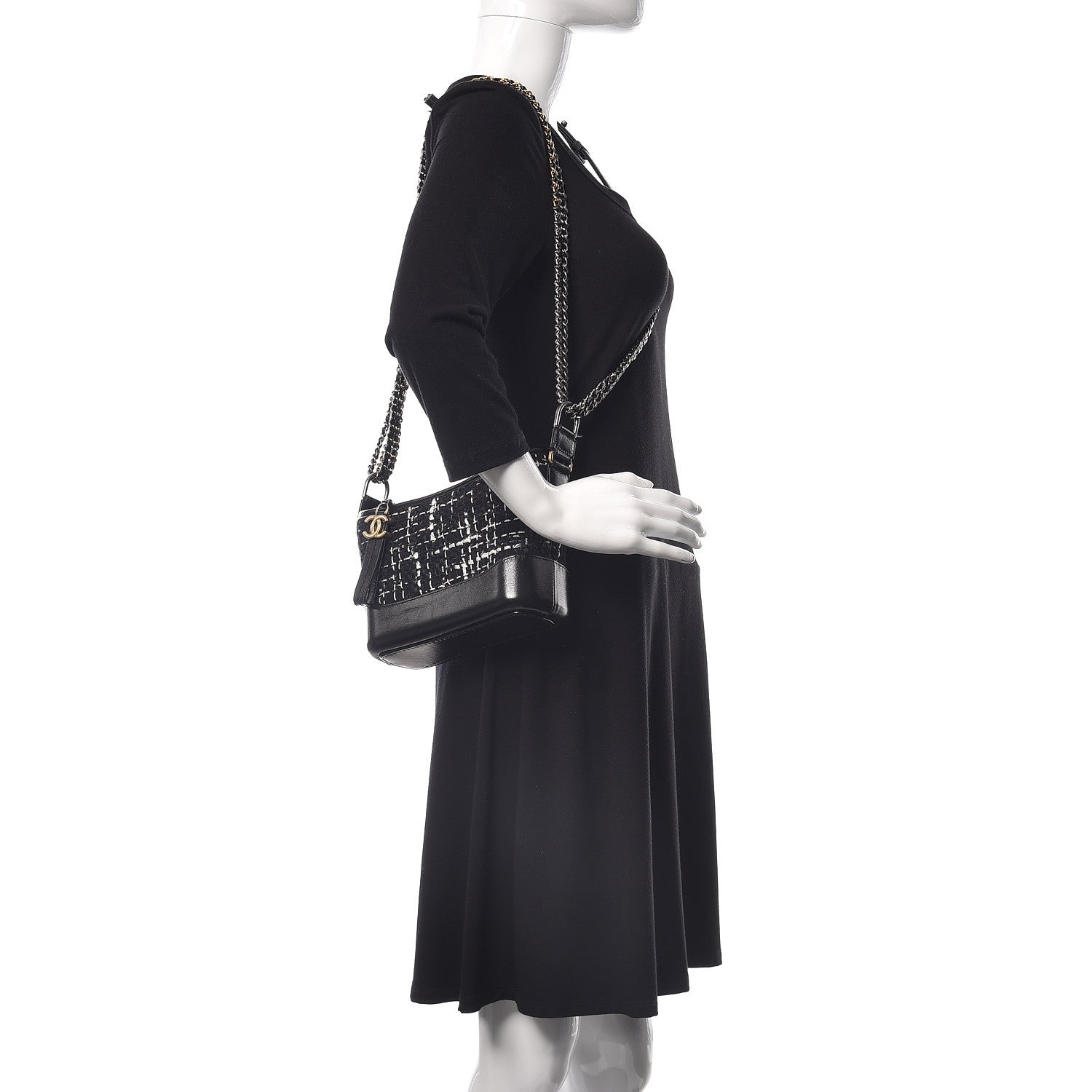 Chanel Tweed Calfskin Small Gabrielle Hobo Black 3 of 15