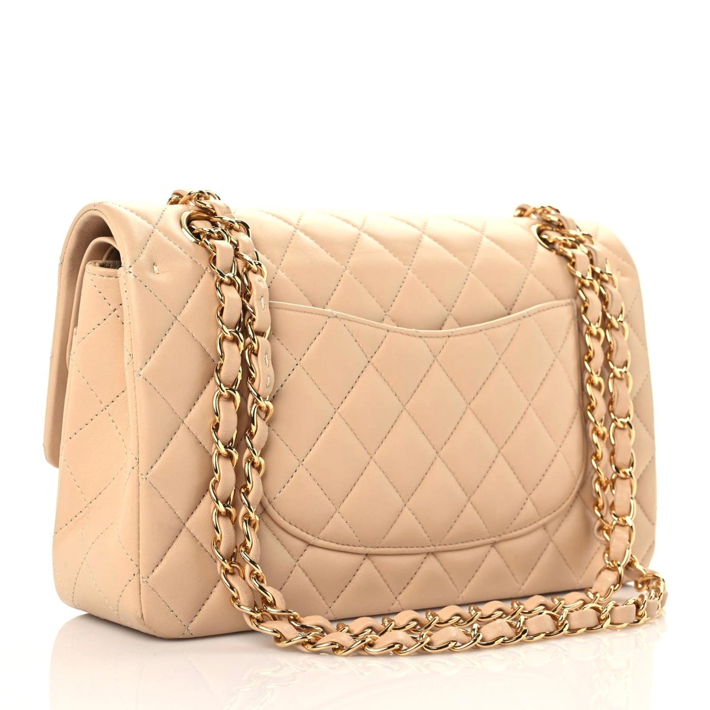 Lambskin Quilted Medium Double Flap Beige