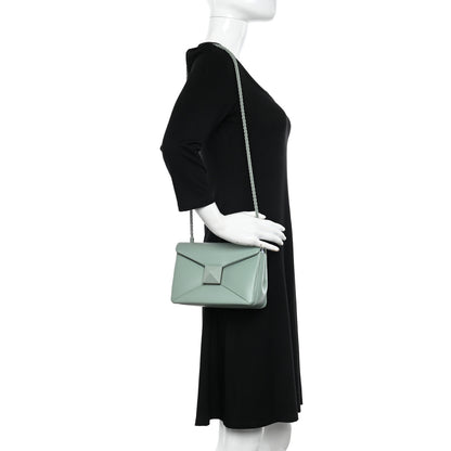 Valentino Garavani Nappa Lacquer Monochrome One Stud Chain Clutch Morning Dew 2 of 11