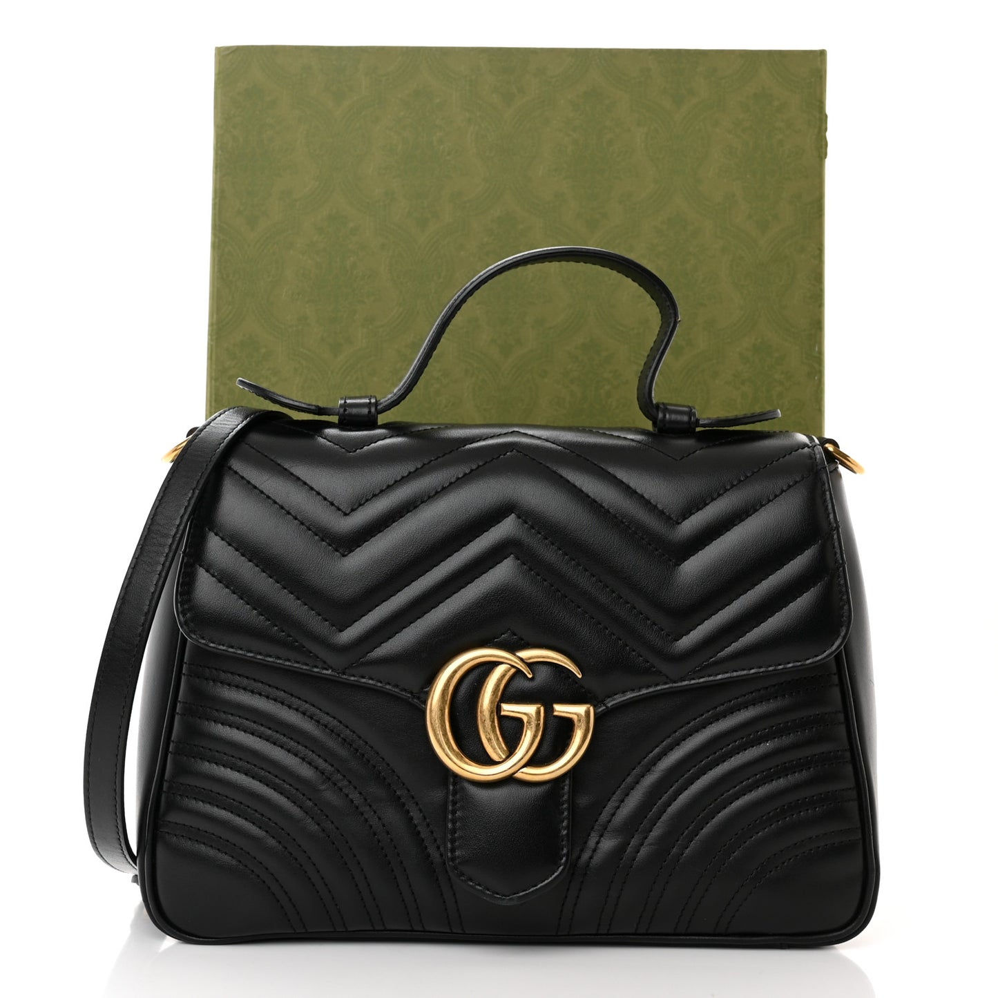 Calfskin Matelasse Small GG Marmont Top Handle Shoulder Bag Black